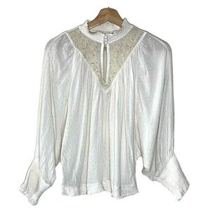 Feather Bone by Anthropologie Embroidered Beaded Long Sleeve Blouse